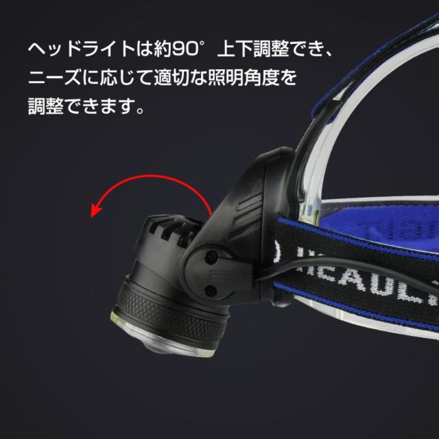ヘッドライト ヘッドランプ ledヘッドライト 最強5200ルーメン USB充電 90°調整 ズーム式 集光散光切替 軽量 防水防災 夜釣り 作業 地震 停電 非常時用 2063
