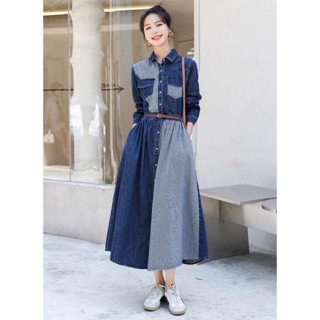 デニムワンピース ワンピース レディース シャツワンピース 長袖 デニム風 ワンピ 無地 切り替え 体型カバー ゆったり きれいめ オシャレの通販はau Pay マーケット アタックチャンスストア