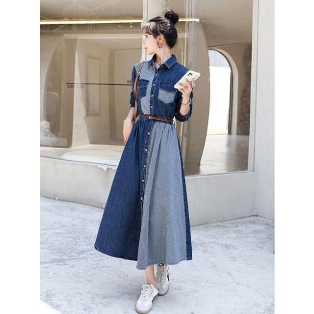 デニムワンピース ワンピース レディース シャツワンピース 長袖 デニム風 ワンピ 無地 切り替え 体型カバー ゆったり きれいめ オシャレの通販はau Pay マーケット アタックチャンスストア