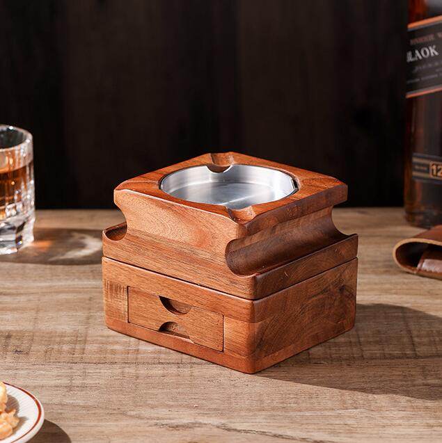 灰皿 |葉巻灰皿コースター 引き出し付き 上下分離可能 木製ウイスキー