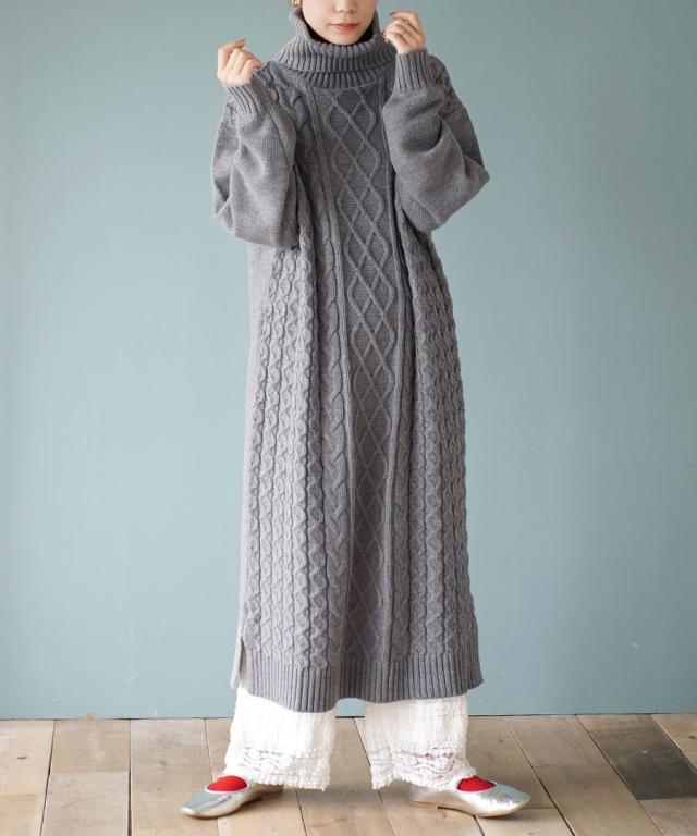 冬新作 ケーブル編み ゆったりタートル ニットワンピース トップス ワンピース ワンピ ロングワンピ ミモレ丈 ニットワンピ ニット セーの通販はau Pay マーケット イーザッカマニアストアーズ