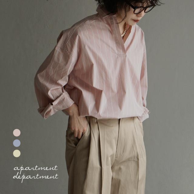 シャツ レディース / トップス シャツブラウス チュニックシャツ ロング丈 綿混 ゆったり 春 【メール便可22】◆apartment department（アパートメントデパートメント）：スキッパーチュニックシャツ