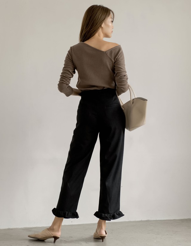 フリルジョーゼットポンチリラックスパンツ レディース パンツ ストレッチ フリル 美脚 オフィス 通勤 ジョーゼットポンチ 秋 冬の通販はau Pay マーケット Re Edit リエディ