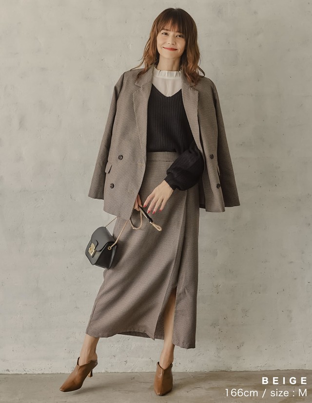 ガンクラブチェック柄ラップ風ナロースカート レディース タイトスカート ロング丈 マキシ丈 千鳥柄 ウエストゴム セットアップ 冬の通販はau Pay マーケット Re Edit リエディ