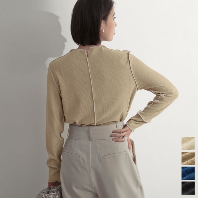 シームデザインハイネックメロウトップス レディース カットソー 長袖 ストレッチ バイカラー 春色 春カラー 春先取りの通販はau Pay マーケット Re Edit リエディ