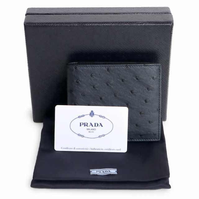 新品・未使用品）プラダ PRADA 二つ折り財布 オーストリッチ レザー