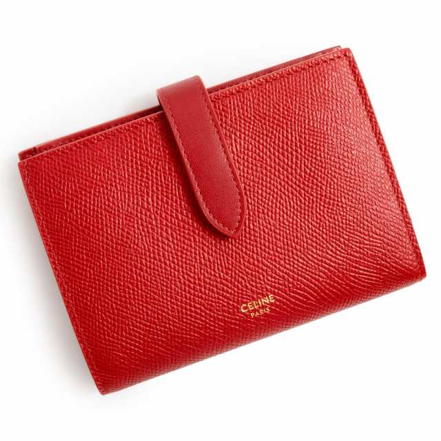 （新品・未使用品）セリーヌ CELINE ミディアム ストラップ ウォレット 二つ折り 財布 グレインカーフスキン レザー レッド 赤  10B643BFP｜au PAY マーケット