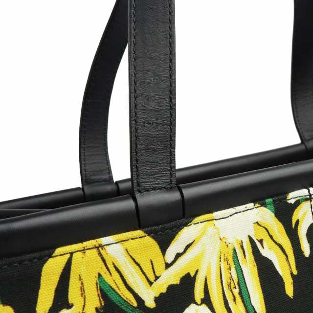 ロエベ クッショントート デイジー 花柄 肩掛け トートバッグ キャンバス レザーブラック イエロー309 66AB900 LOEWE（未使用　展示品）