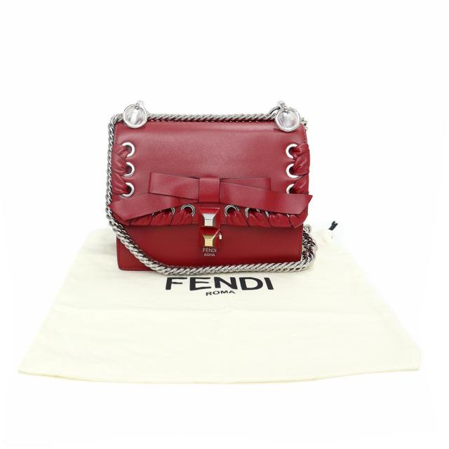 （未使用　展示品）フェンディ FENDI ミニ キャナイ 2way チェーン ショルダーバッグ 斜め掛け 肩掛け カーフスキン レザー レッド 赤 8M0381