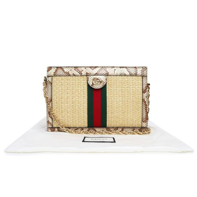（新品・未使用品）グッチ GUCCI オフィディア GGスモール チェーン ショルダーバッグ 斜め掛け ラフィア ストロー パイソン エキゾチックレザー ベージュ 503877_1