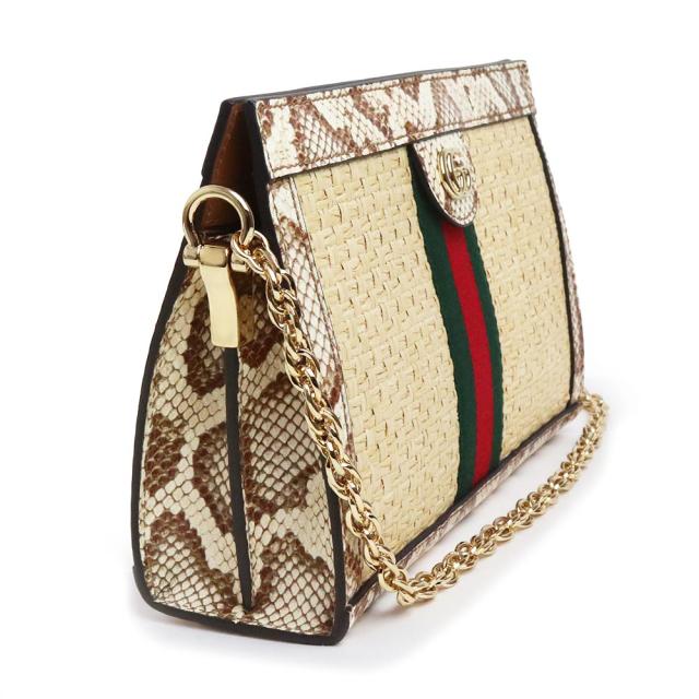 （新品・未使用品）グッチ GUCCI オフィディア GGスモール チェーン ショルダーバッグ 斜め掛け ラフィア ストロー パイソン エキゾチックレザー ベージュ 503877_4