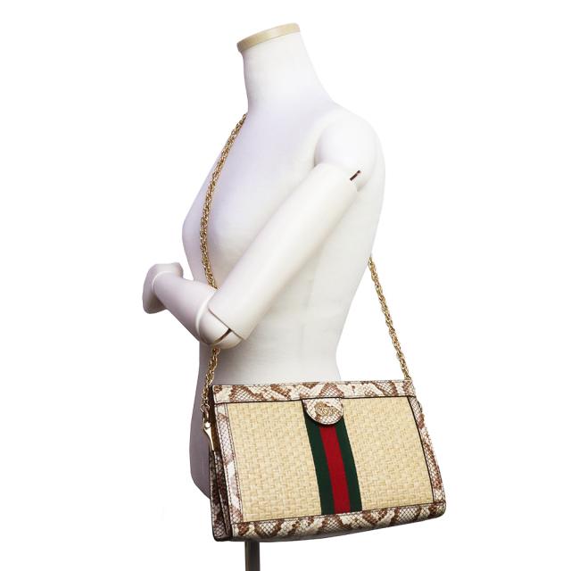 （新品・未使用品）グッチ GUCCI オフィディア GGスモール チェーン ショルダーバッグ 斜め掛け ラフィア ストロー パイソン エキゾチックレザー ベージュ 503877_7