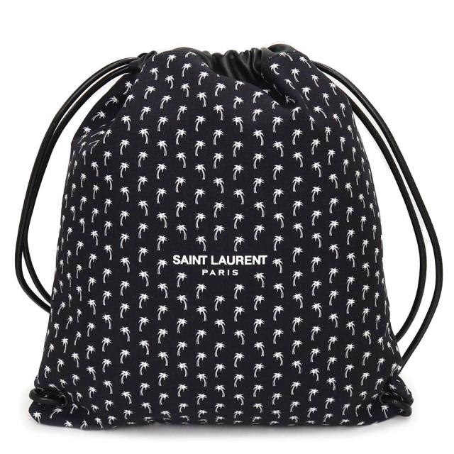 （新品・未使用品）サンローラン パリ SAINT LAURENT PARIS テディ リュック デイパック バックパック ドロースト 巾着 パームツリー ヤシの木 カーフスキン レザー キャンバス ブラック 黒 553919