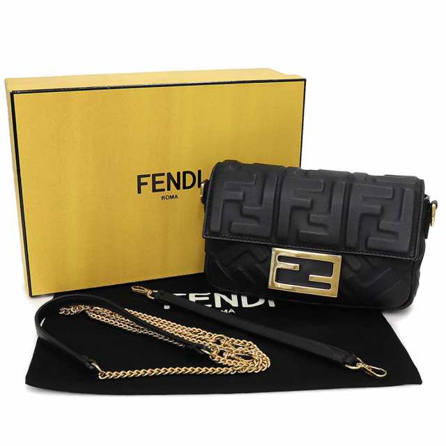 【本物保証】 箱・布袋付 超美品 フェンディ FENDI バゲット スモール ロゴ FF柄 2WAYバッグ チェーンショルダーバッグ ラムレザー 8BS017