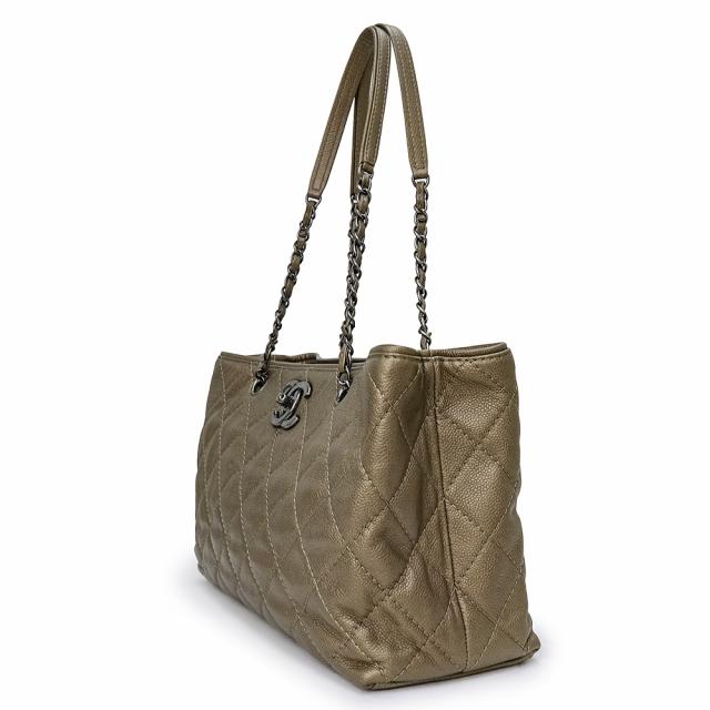 （美品）シャネル CHANEL マトラッセ チェーン ココマーク トート ハンドバッグ キャビアスキン レザー ブロンズ メタリック 茶 A90451_3
