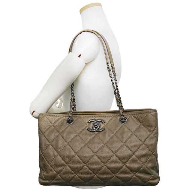 （美品）シャネル CHANEL マトラッセ チェーン ココマーク トート ハンドバッグ キャビアスキン レザー ブロンズ メタリック 茶 A90451_7