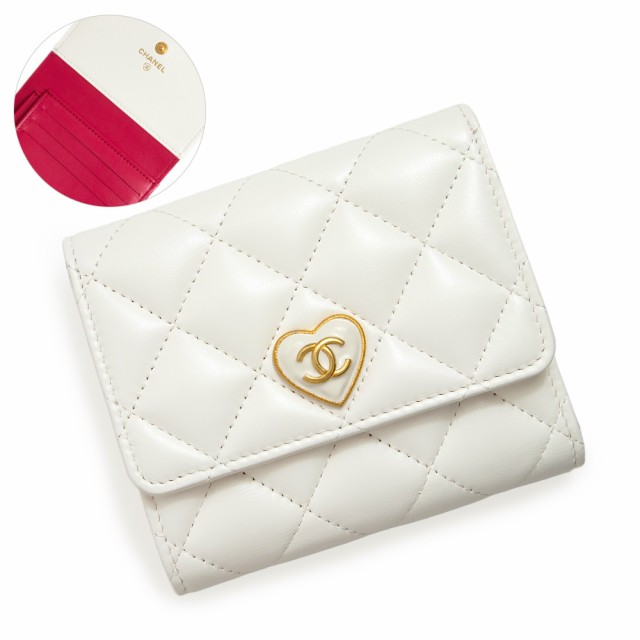 （未使用　展示品）シャネル CHANEL マトラッセ スモール フラップ ウォレット ココマーク ハート 三つ折り財布 ラムスキン ホワイト ピ｜au  PAY マーケット