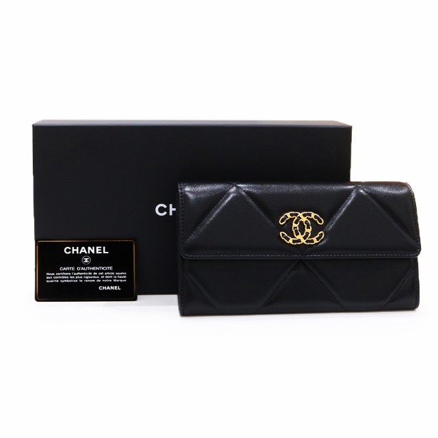 （新品・未使用品）シャネル CHANEL 19 ナインティーン 二つ折り長財布 ラムスキン レザー バイカラー ブラック ピンク 黒 ゴールド金具  ｜au PAY マーケット