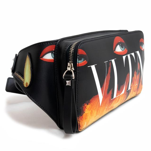 （新品・未使用品）ヴァレンティノ ガラヴァーニ Valentino Garavani VLTN エミリオ ヴィラルバ コラボ 限定品 ボディバッグ ウエストバッグ ベルトバッグ リップ柄 カーフスキン レザー ブラック マルチカラー 黒 UY2B0719DAP_3