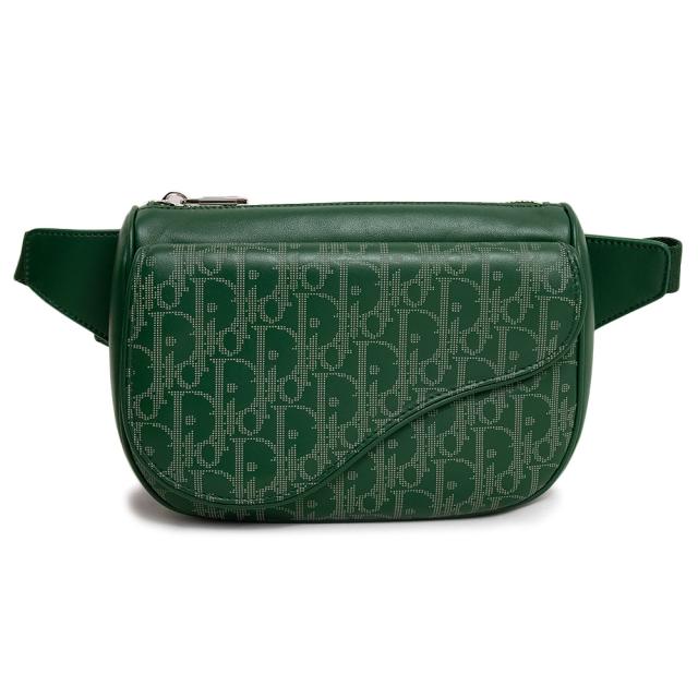 （未使用　展示品）クリスチャンディオール Christian Dior オブリーク ワールドツアー サドル ベルトバッグ 斜め掛け カーフスキン レザー グリーン 緑 シルバー金具 1ADPO223CLP