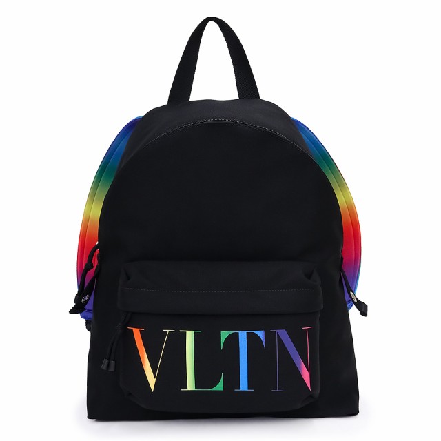 （未使用保管品）ヴァレンティノ VALENTINO VLTN ロゴ プリント リュック デイパック バックパック ポリアミド ブラック レインボー 黒