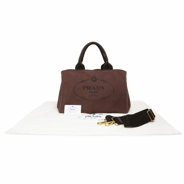 プラダ カナパ 2WAY ショルダー ハンドバッグ 斜め掛け キャンバス カフェ ブラウン 茶 ゴールド金具 BN2642 PRADA