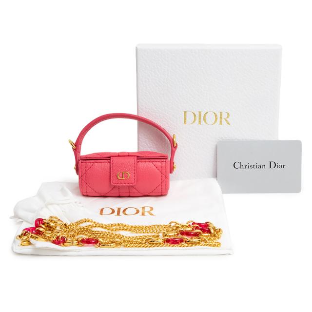 （新品・未使用品）ディオール Dior CARO リップスティックホルダー 口紅 ポーチ チェーンショルダー 2way 斜め掛け グレインカーフレザー ピンク ゴールド金具 箱付 S5112WHPL_1