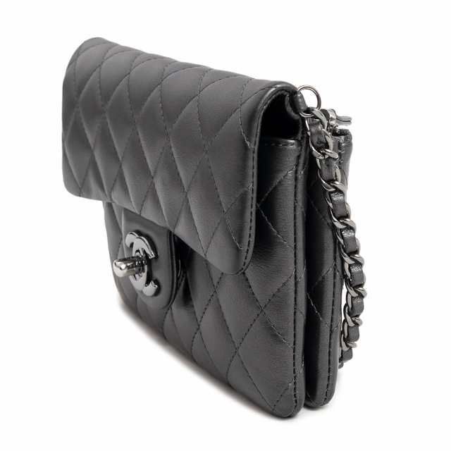 シャネル マトラッセ チェーン ミニショルダーバッグ 斜め掛け ラムスキン レザー メタルグレー シルバー金具 CHANEL（美品）