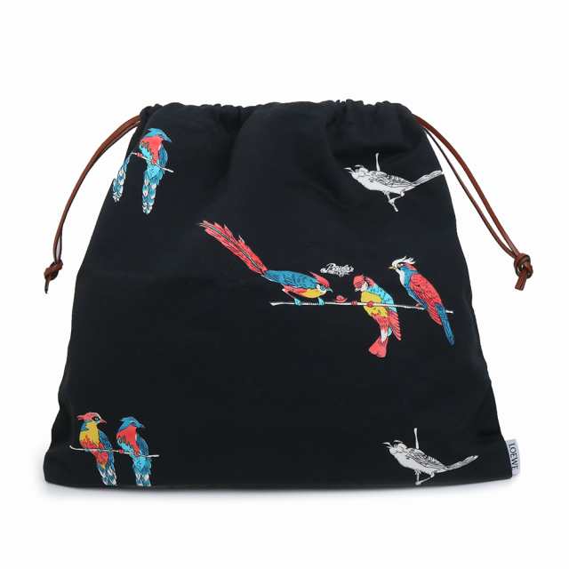 （中古）ロエベ LOEWE Paulas Ibiza パウラズ イビザ パロット ドローストリング ポーチ 巾着 鳥 バード キャンバス エクリュ アイボリー