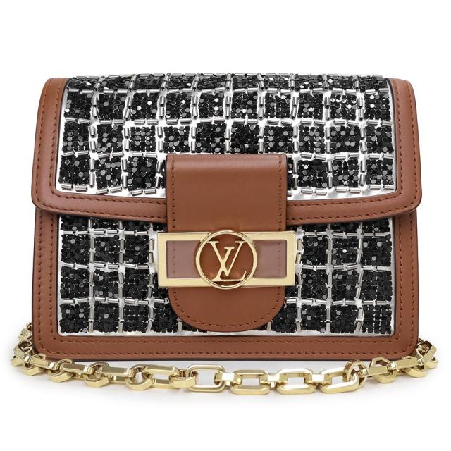 （新品・未使用品）ルイ ヴィトン LOUIS VUITTON ドーフィーヌ MINI チェーン ハンドバッグ カーフスキン レザー メタルビーズ ブラウン ブラック 茶 黒 ゴールド金具 M53777