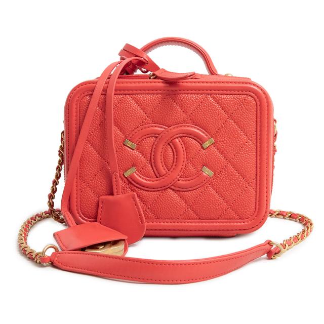 （未使用　展示品）シャネル CHANEL マトラッセ CCフィリグリー ココマーク 2Way バニティ ショルダーバッグ 斜め掛け キャビアスキン レザー コーラルピンク アンティークゴールド金具 A93342