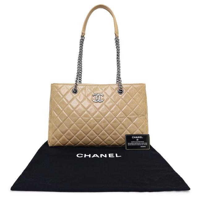 （美品）シャネル CHANEL ココマーク マトラッセ チェーン ラージ ショッピング ショルダー トートバッグ エイジドカーフ ベージュ シルバー金具_1