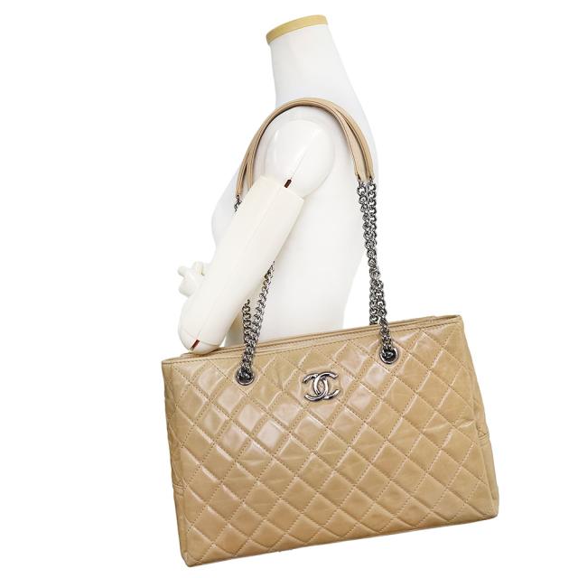 （美品）シャネル CHANEL ココマーク マトラッセ チェーン ラージ ショッピング ショルダー トートバッグ エイジドカーフ ベージュ シルバー金具_7