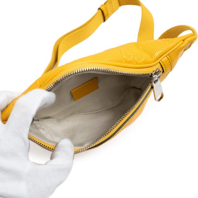 （未使用　展示品）グッチ GUCCI スモール ベルト ボディ ウエストバッグ 斜め掛け 2Way GGエンボスレザー イエロー 黄 シルバー金具 658582_2