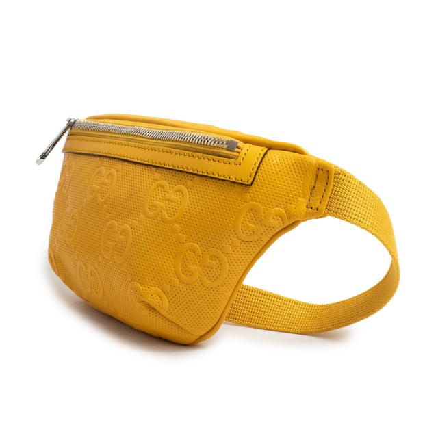 （未使用　展示品）グッチ GUCCI スモール ベルト ボディ ウエストバッグ 斜め掛け 2Way GGエンボスレザー イエロー 黄 シルバー金具 658582_4