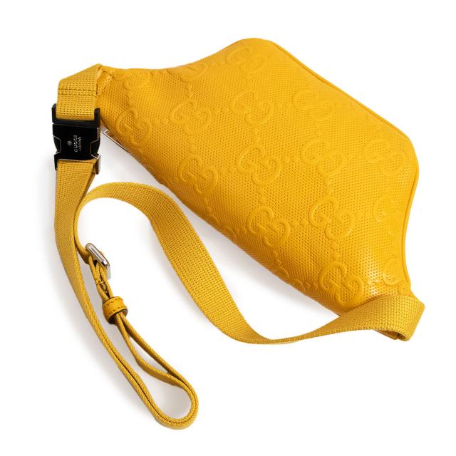 （未使用　展示品）グッチ GUCCI スモール ベルト ボディ ウエストバッグ 斜め掛け 2Way GGエンボスレザー イエロー 黄 シルバー金具 658582_5