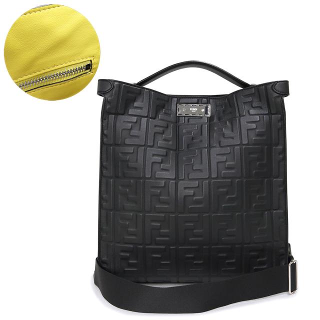 （未使用　展示品）フェンディ FENDI ピーカブー エックスライト フィット 2way ショルダー ハンドバッグ 斜め掛け ラムスキン レザー ブラック イエロー 黒 黄 シルバー金具 7VA447