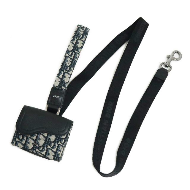 （未使用　展示品）ディオール Dior ペットリーシュ リード ナイロンジャガード ディオール オブリーク ジャカード ブルー ブラック 青 黒 シルバー金具 4602RUYKY_H27E 箱付