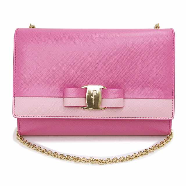 （新品・未使用品）サルヴァトーレフェラガモ Salvatore Ferragamo ヴァラ リボン チェーン ショルダーバッグ 斜め掛け 型押しカーフレザの通販は 68,200円