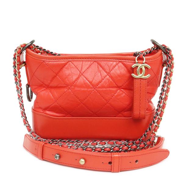 （未使用保管品）シャネル CHANEL ガブリエル ドゥ スモール ホーボー チェーン ショルダーバッグ 斜め掛け エイジドカーフ レザー オレンジ ゴールド シルバー ガンメタル金具 A91810