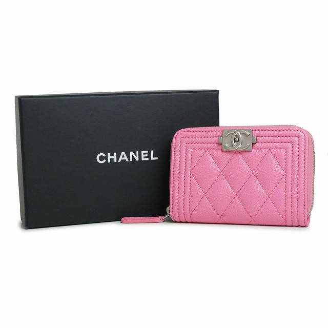 【新品・未使用品】シャネル CHANEL ボーイシャネル ジップ コインパース コインケース 小銭入れ 財布 キャビアスキン レザー ピンク  シルバー金具 A80602 箱付