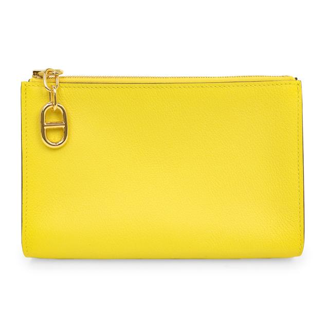 （新品・未使用品）エルメス HERMES ジップアンゴー シェーヌ ダンクル PM ポーチ ヴォーエバーカラー レザー ジョーヌナプル イエロー 黄 ゴールド金具 B刻印 箱付