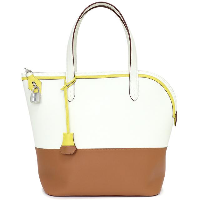 （未使用　展示品）エルメス HERMES トランザット セーラー ハンドバッグ ヴォーエバーカラー ヴォースイフト レザー Blanc ブラン Gold ゴールド Jaune De Naples ジョーヌナプル 白 茶 黄 シルバー金具 D刻印 箱付