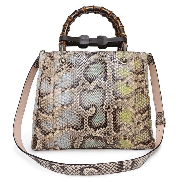 （未使用保管品）グッチ GUCCI バンブー ショッパー スモール 2way ショルダー ハンドバッグ 斜め掛け パイソン エキゾチックレザー マルチカラー ライトゴールド金具 336032