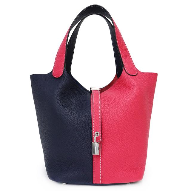 （新品・未使用品）エルメス HERMES ピコタンロック カザック 22 MM ハンドバッグ トリヨンクレマンス レザー ローズエクストリーム ブルーニュイ ネイビー ピンク 紺 シルバー金具 D刻印の通販は