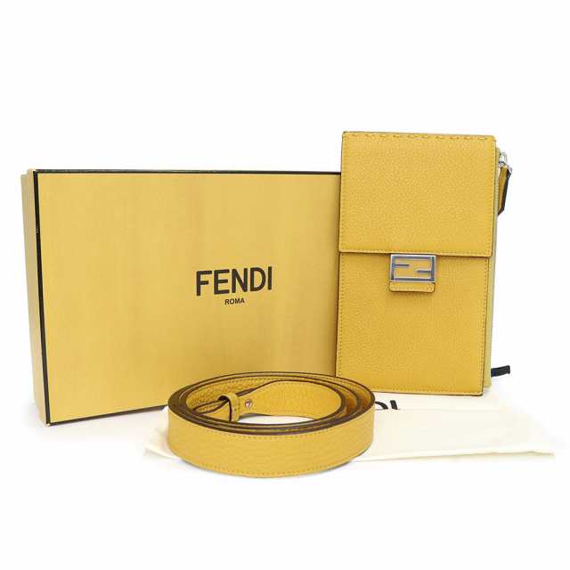 新品・未使用品）フェンディ FENDI フォンホルダー ポーチ 携帯 スマホ iPhoneケース ショルダーバッグ 斜め掛け ローマンレザー イエロー  黄 シルバー金具 7AS034 箱付の通販はau PAY マーケット - ブランドシティ | au PAY マーケット－通販サイト