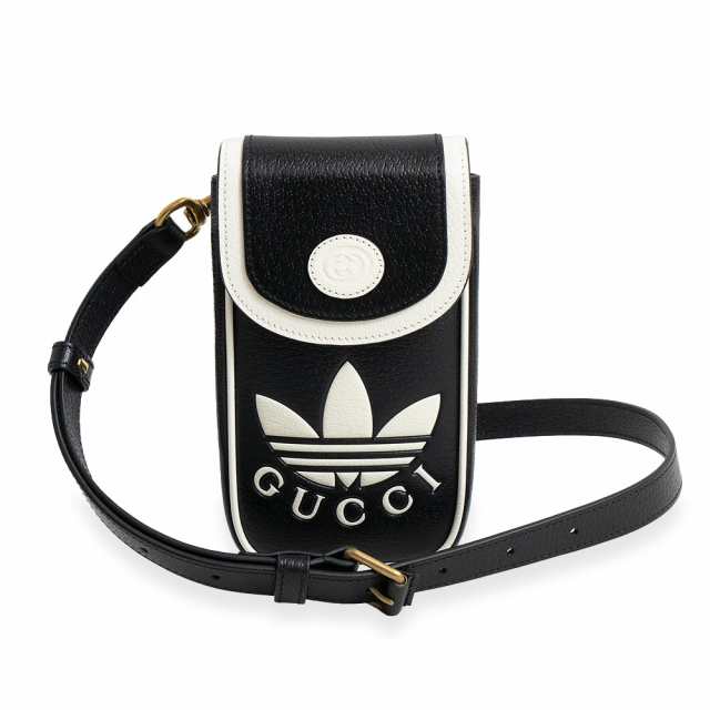 （新品・未使用品）グッチ GUCCI アディダス adidas x Gucci コラボ トレフォイル ミニ ショルダーバッグ 斜め掛け レザー ブラック ホワの通販は