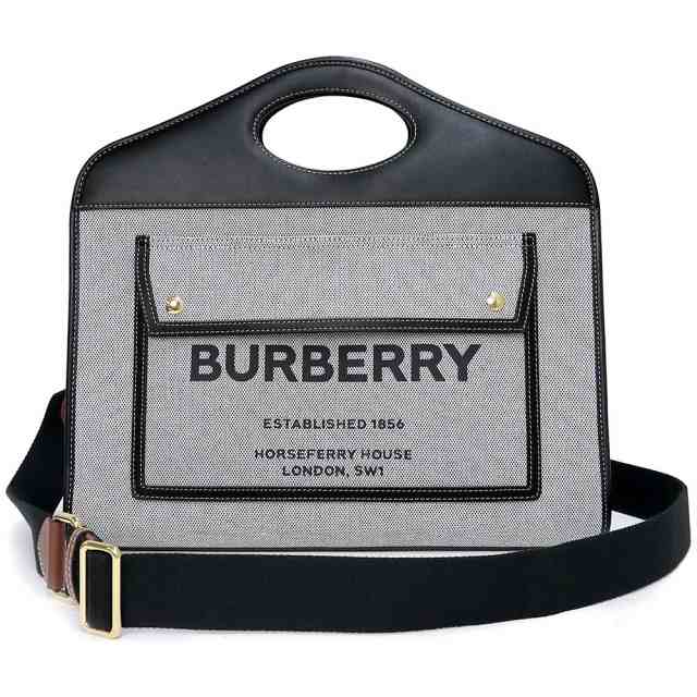 （未使用　展示品）バーバリー BURBERRY ツートン ミディアム ポケットバッグ 2way ショルダー ハンドバッグ 斜め掛け キャンバス カーフ