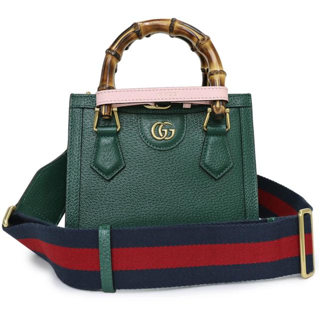 （未使用保管品）グッチ GUCCI ダイアナ ミニ トート 2way ショルダー ハンドバッグ 斜め掛け レザー バンブー グリーン 緑 ゴールド金具 702732