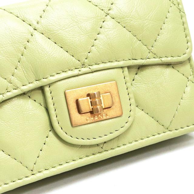 （新品・未使用品）シャネル CHANEL 2.55 スモール フラップ ウォレット コンパクト 三つ折り財布 エイジドカーフスキン レザー ライトグリーン 緑 ヴィンテージゴールド金具 A70325 箱付_9